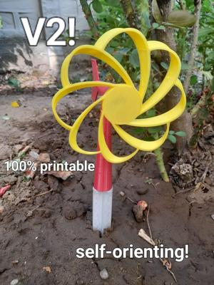 Garden Windmill - V2! - Now self-orienting! - 100% Printable