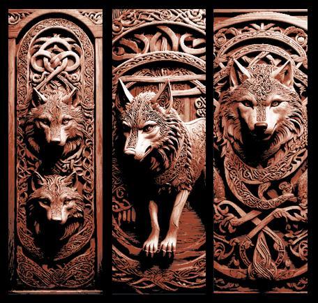 Set of 3 Bookmarks - Viking Nordic Knotwork Carving in wood of Wolves