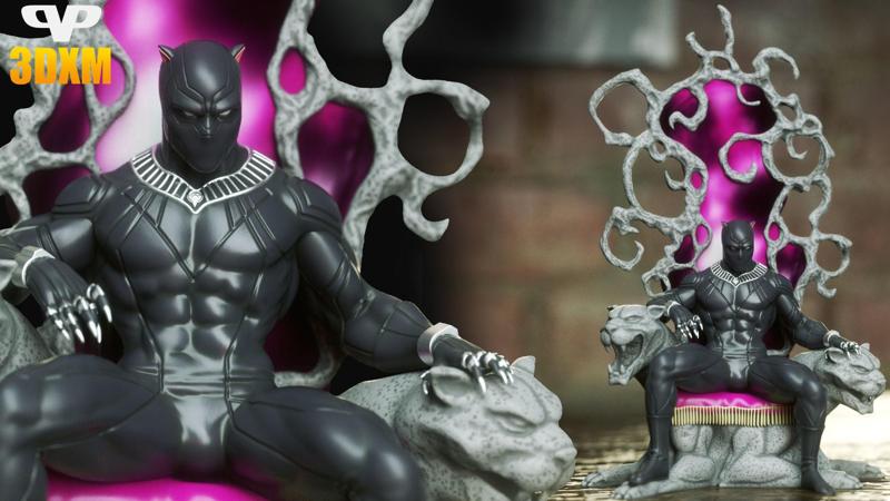 Black Panther on Throne STL for 3D Printing ChibiSTL 3DXM