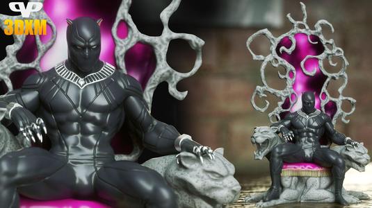 Black Panther on Throne STL for 3D Printing ChibiSTL 3DXM