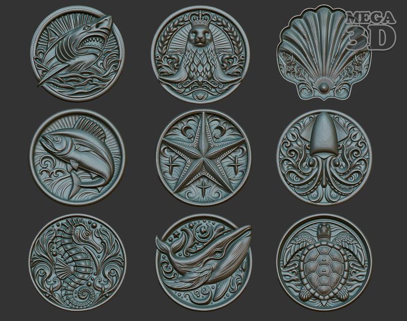Ocean Animal Basrelief Pack 240601 3D Model Collection
