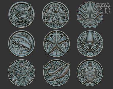 Ocean Animal Basrelief Pack 240601 3D Model Collection