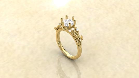 Leaf Vines Engagement Ring with Side Stones