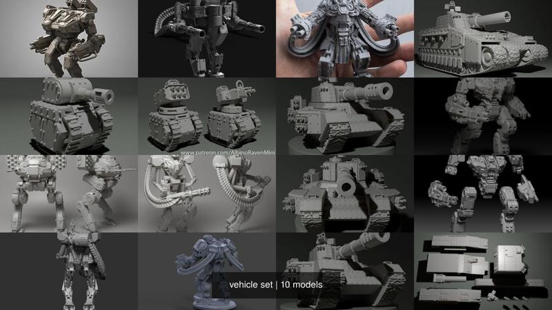 vehicle set armored robot with gun 3D Model Collection