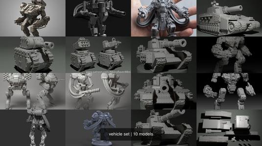 vehicle set armored robot with gun 3D Model Collection