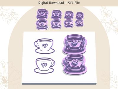 Tea Cup Mirror Pair Clay Cutter for Polymer Clay | Digital STL File | Clay Tools | 4 Sizes Summer Cl