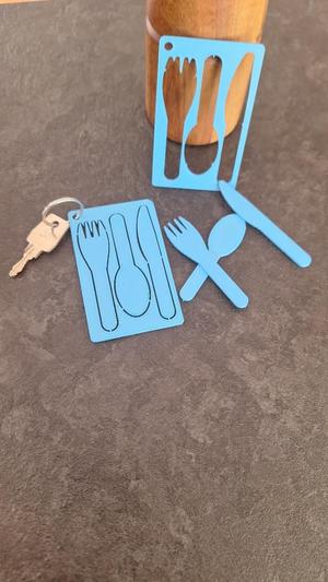 Card cutlery fork knife spoon  print in place keyring