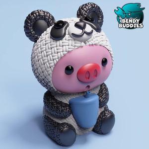 Piggy Panda Costume / Cute Knitted Beast Model / Collectible Pigface Creature Figure / Print-in-Place Statue / Fantasy World Animal / Decoration Monster Encounter