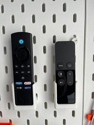 Ikea skadis remote holder.