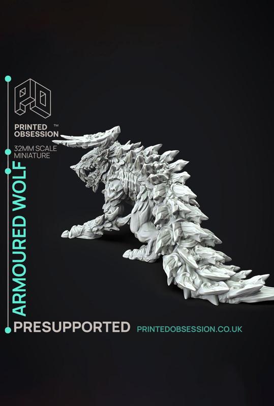 Armoured Wolf - Hunting Party - PRESUPPORTED - Illustrated and Stats - 32mm scale			