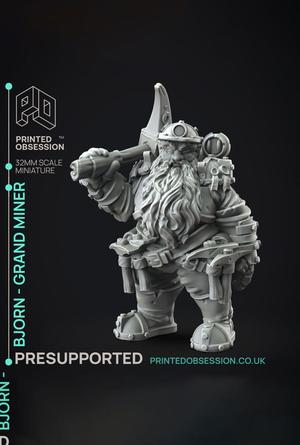 Bjorn - Grand Miner - Flesh of Gold - PRESUPPORTED - Illustrated and Stats - 32mm scale			