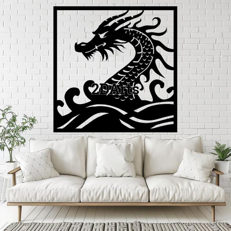 Dragon in Ocean 2D Wall Art/Window Art - Digital STL & SVG File for 3D Printing or Laser Cutting