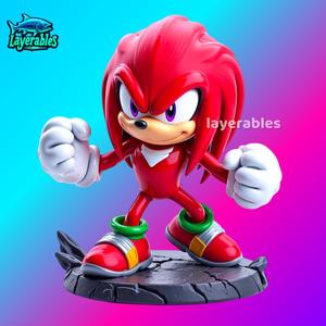 Knuckles STL File – Chibi Sonic 3D Print Model – Power Pose Figurine with Cracked Base