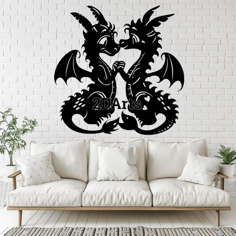 Dragon Couple 2D Wall Art/Window Art - Digital STL & SVG File for 3D Printing or Laser Cutting