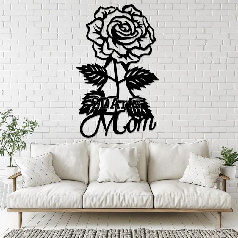 Rose with "Mom" Writing 2D Wall Art/Window Art