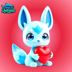 Glaceon Inspired 3D STL Model - Cute Ice Fox Holding Heart - Fan-Made Digital File for 3D Printing &
