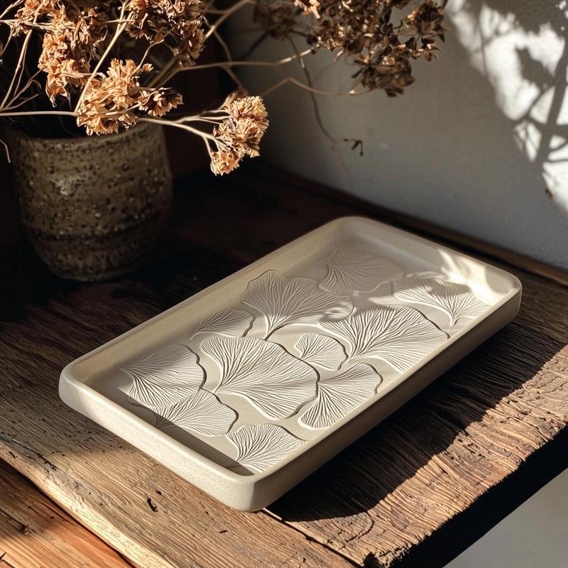 Nature Lines Tray — Elegant Ginkgo Leaf Decorative Tray | Modern Organic Decor