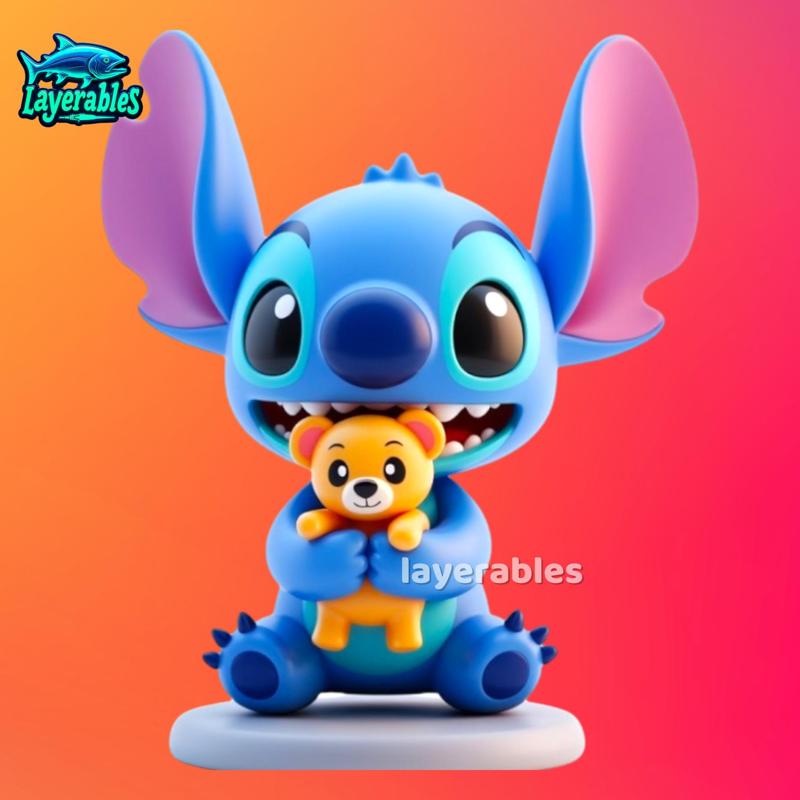 Stitch STL - Chibi Alien Hugging Teddy Bear - Cute 3D Print Model for Gifts