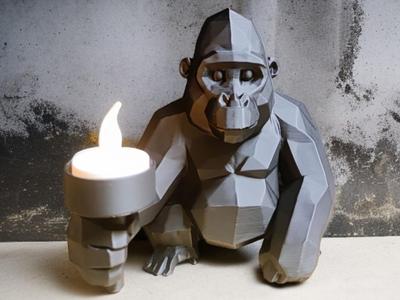 Gorilla Low Poly Candle Holder