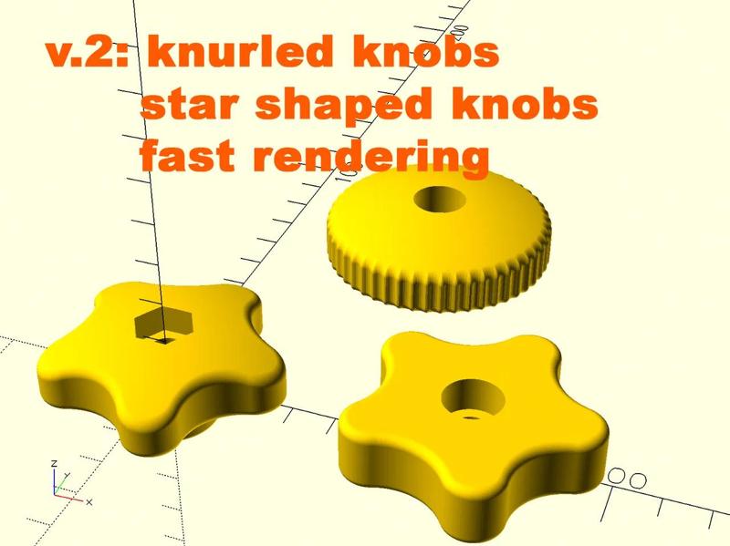 Parametric knob for hex nuts and Allen screws - knurled and star shape - Knauf, Drehgriff, Sterngriff für Sechskant und Inbusschrauben   