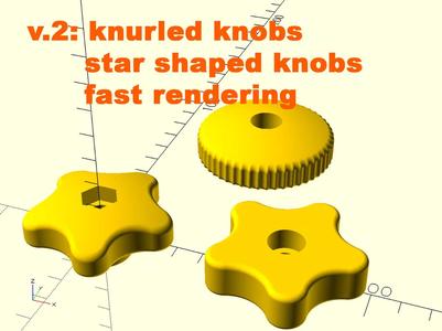 Parametric knob for hex nuts and Allen screws - knurled and star shape - Knauf, Drehgriff, Sterngriff für Sechskant und Inbusschrauben   