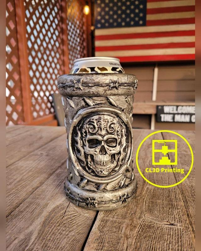 Flaming Skull Can Koozie - No Handle - Tallboy and 12 ounce