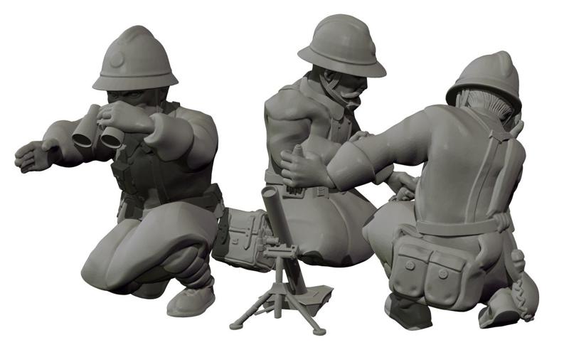Mortar with crew - French army WW2 - 28mm for wargame