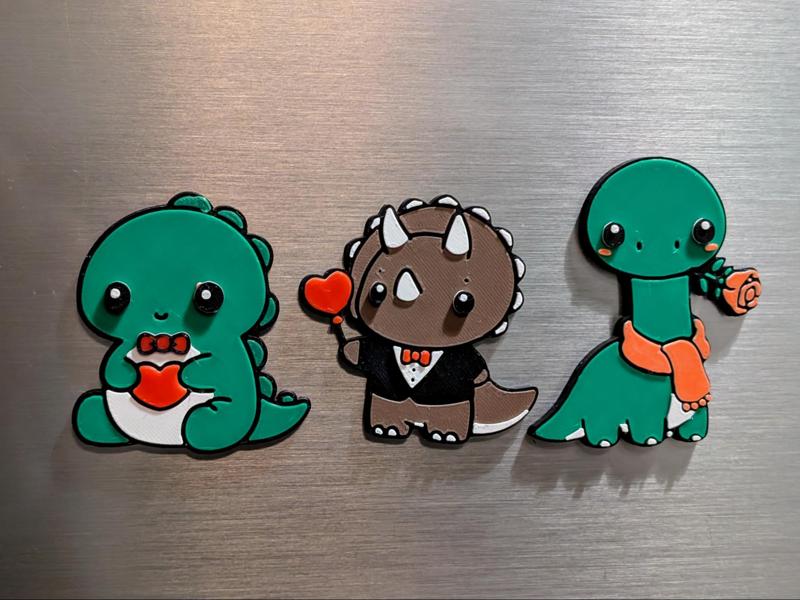 Cute Valentines Day Dino Magnets  - Layered style 