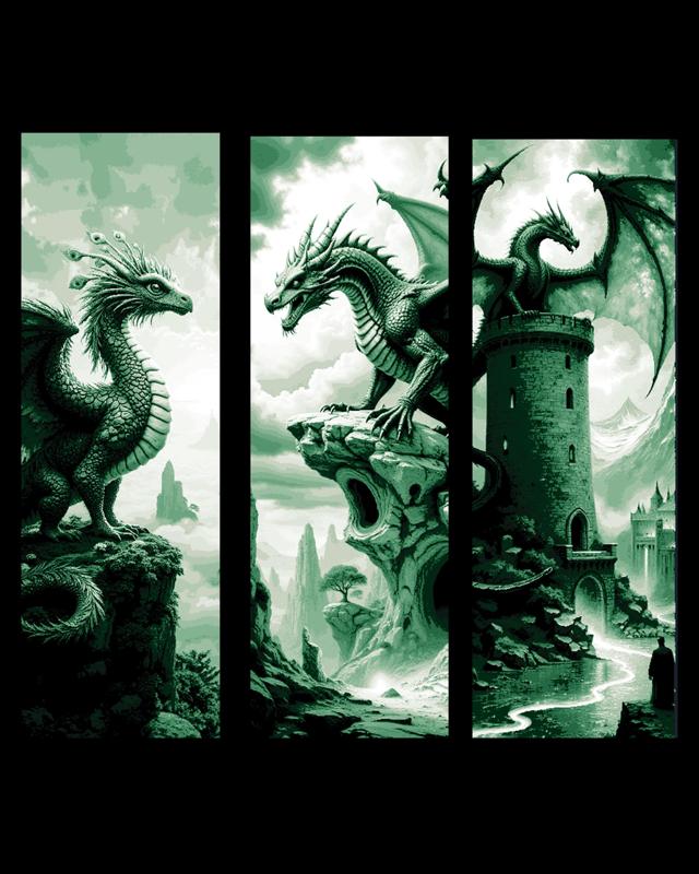 Sometime a dragon just has to sit, other times it is protecting something - Set of bookmarks