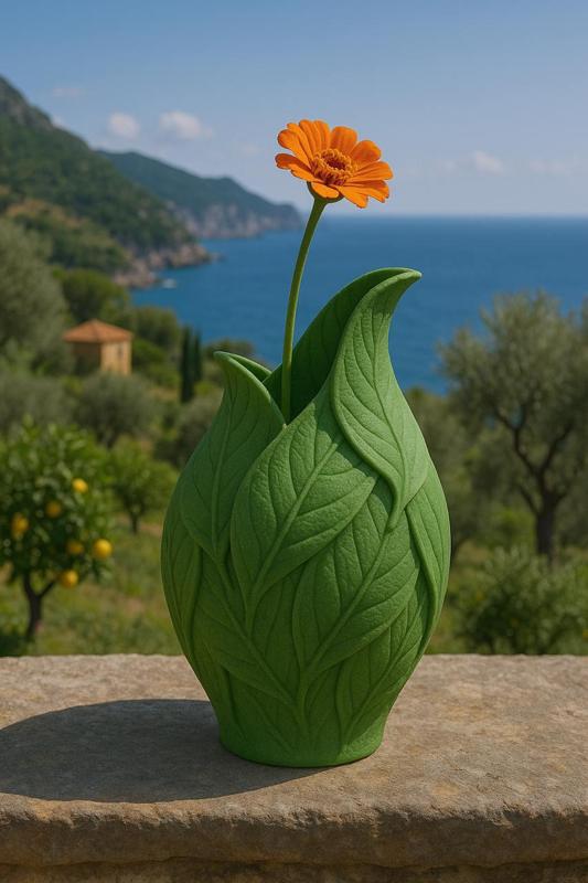 Verde Foglia Vase – Leaf Textured Green Vase for Summer Home Decor