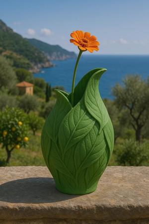 Verde Foglia Vase – Leaf Textured Green Vase for Summer Home Decor