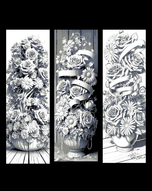 The overflowing flower pot - picture in a black and white world - set of bookmarks