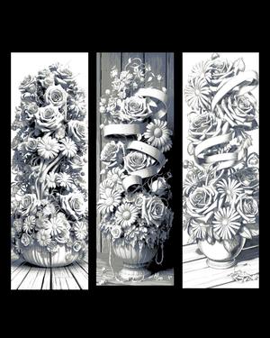 The overflowing flower pot - picture in a black and white world - set of bookmarks