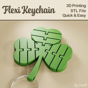 Flexi Shamrock STL Keychain for St Patricks Day - 3D Print File, Flexible Fidget Bag Charm, Articulated, Digital Download for Commercial Use