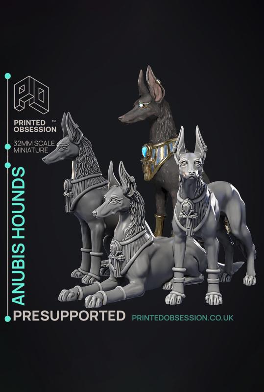 Anubis Hounds - 3 Model - Court of Anubis -  PRESUPPORTED - Illustrated and Stats - 32mm scale