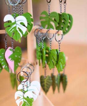 Leafy Keys - Houseplant Keychains - Monstera Albo plant leaves for car keys