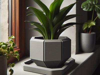 Modern Octagonal Planter with Drip Tray