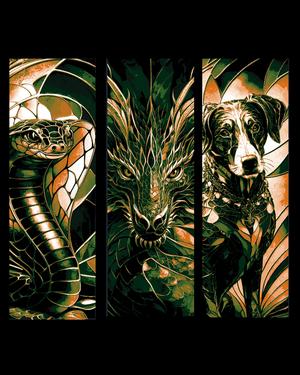 Artistic style on display -cloisonne style depictions of animals both real and fantasy - bookmarks