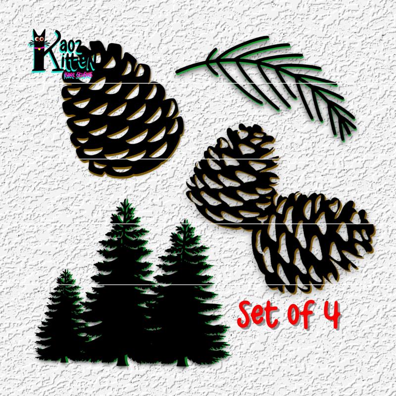 Winter Forest 4 Pack of Pine Trees and Pine Cones