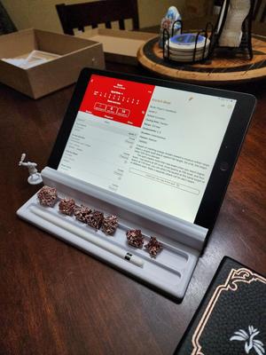 DND iPad / Tablet Stand with Integrated Dice and Stylus/Pen Tray
