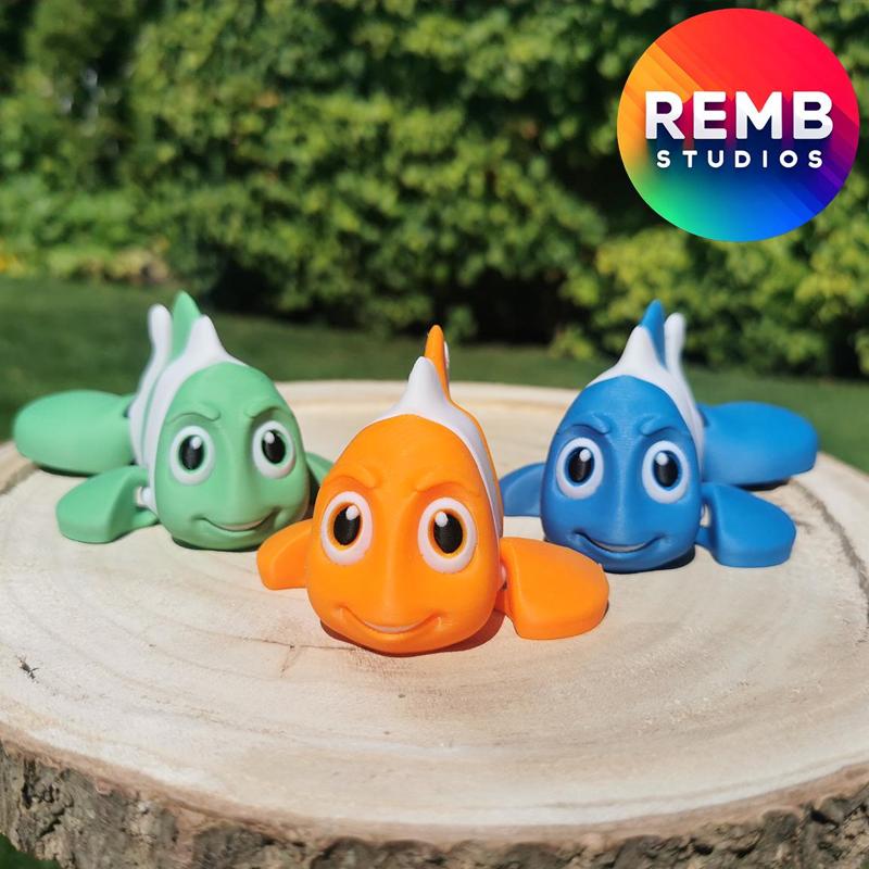 Flexi Clownfish Remb Studios, STL file for 3D printing, STL print files, Print in Place