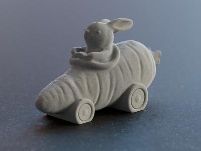 Cute easter Bunny Rabbit in carrot car sculpture / Süßer Oster hase im Karotten Auto