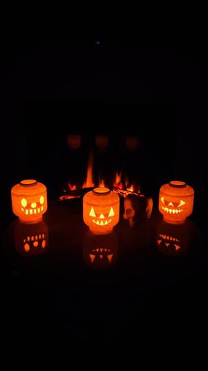HALLOWEEN PUMPKIN LEGO HEAD PACK LED CANDLE LIGHT LAMP