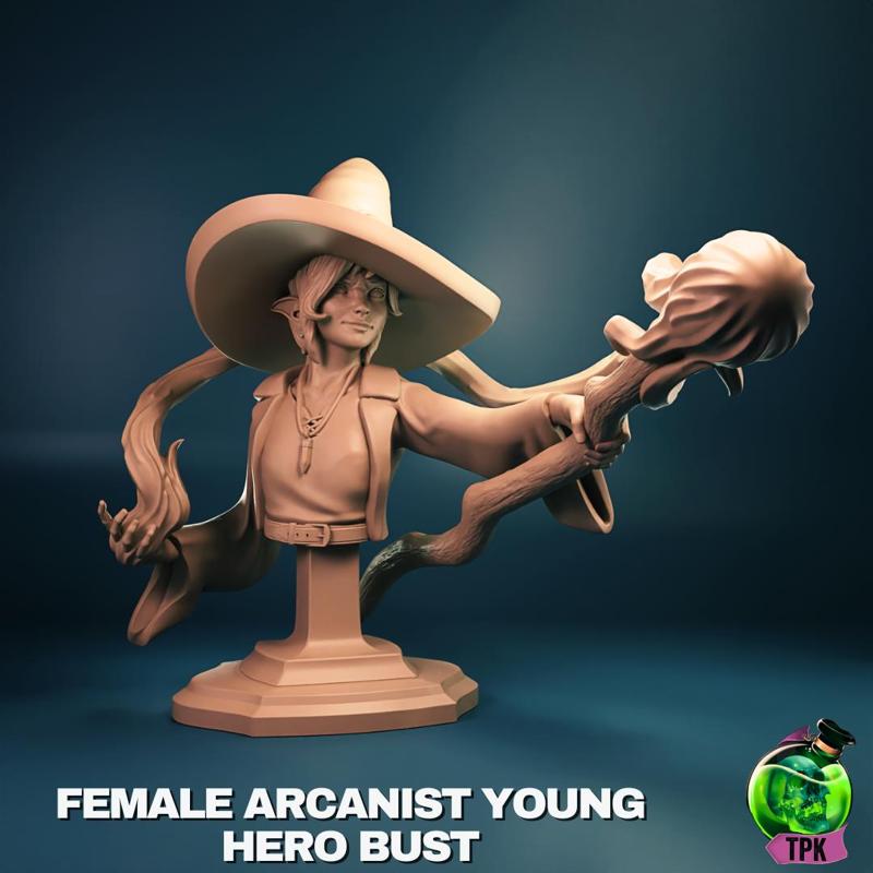 Female Arcanist Young Hero Bust (magic effect)