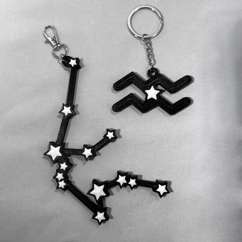 Aquarius Constellation and Zodiac Symbol Keychain Bundle - 3D Printable STL Files - NO AMS - COMMERC