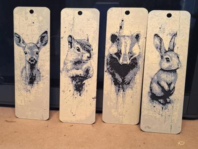 Set of 4 rustic woodland animal bookmark