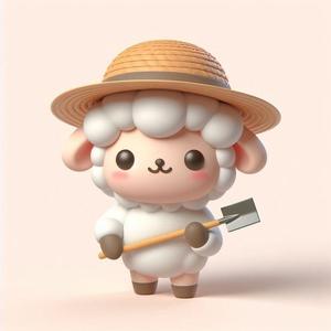 Baby sheep wearing a straw hat Clay character kawaii 3D Model