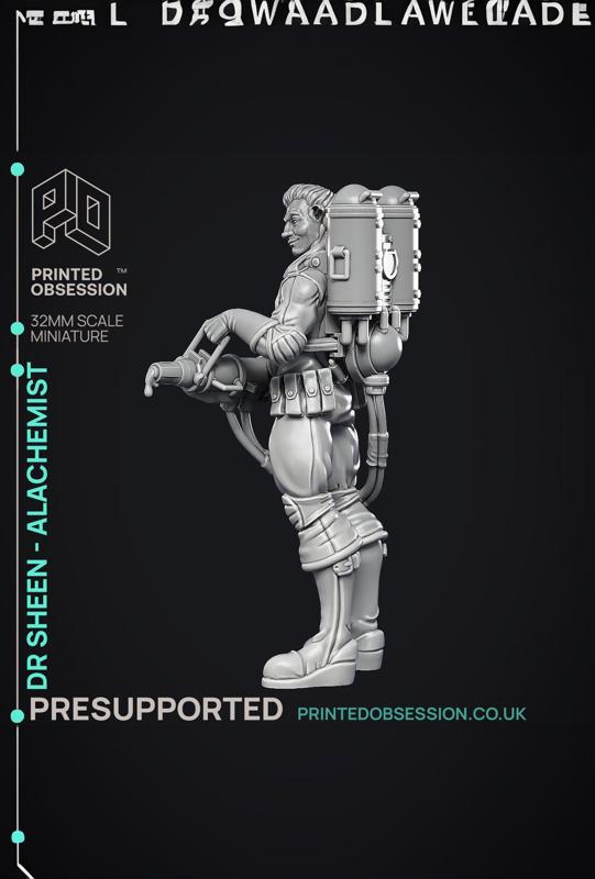 Alchemist - Dr Sheen - Ghast busters - PRESUPPORTED - Illustrated and Stats - 32mm scale