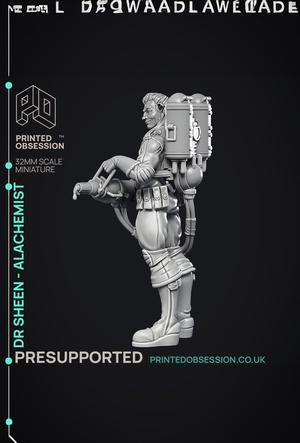 Alchemist - Dr Sheen - Ghast busters - PRESUPPORTED - Illustrated and Stats - 32mm scale