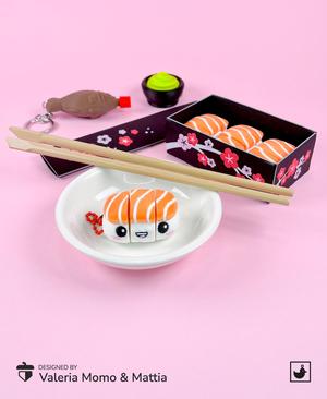 Cute Flexi Sushi Nigiri Salmon, Fun Keychain Toy, Sushi Collection